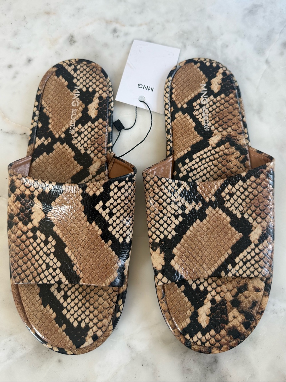 Mango Selection Animal Print Leather Slide Sandals US 8.5 Euro 39 New NWT